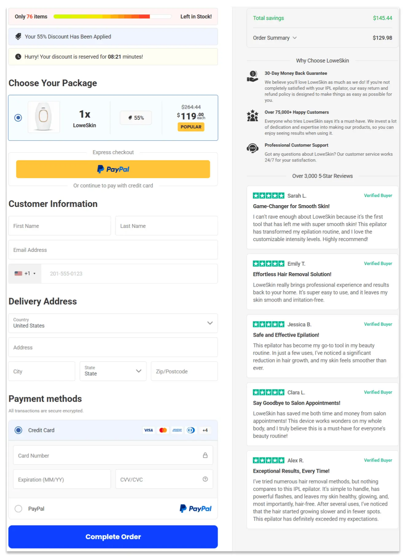 loweskin  Secure Checkout Page